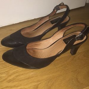 Clarks suede leather slingback heels